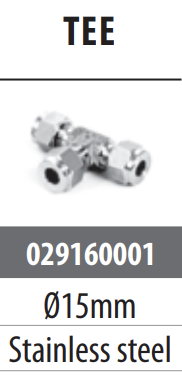 Stainless steel single ring fitting : Ø15 tube fitting - tee / kitchen 16L & 25L