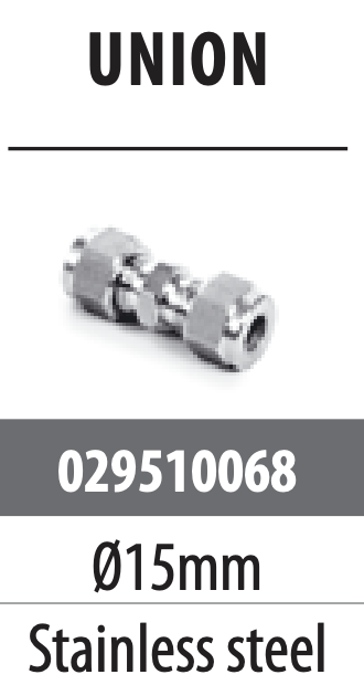 Stainless steel single ring fitting : Ø15 tube fitting - union