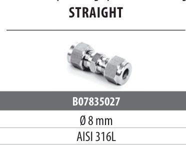 Conexión de anillo simple de acero inoxidable: conexión para tubo de Ø8