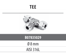 Racor de anillo único de acero inoxidable: racor para tubo de Ø8 – pieza en T
