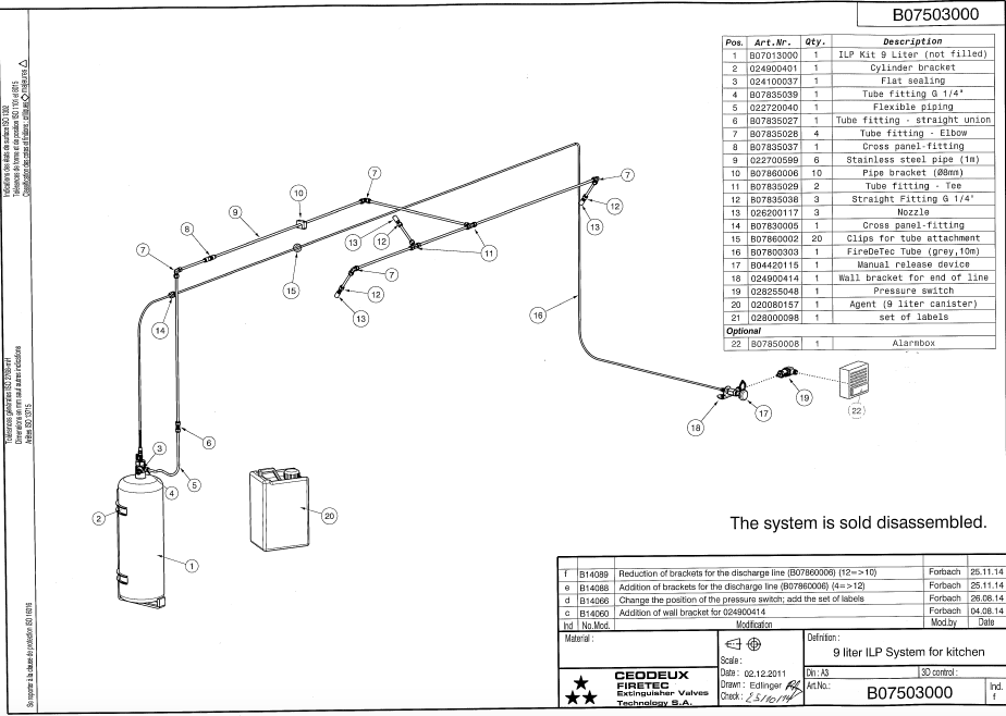 TRIPLESTAR KITCHEN SYSTEM CILINDRO 9L INCLUYE AGENTE SIN PRESURISAR