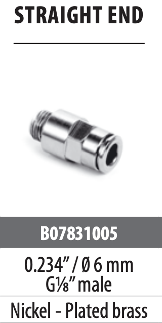STRAIGHT END 0.234” / 0 6 mm G1/8” male Nickel - Plated brass