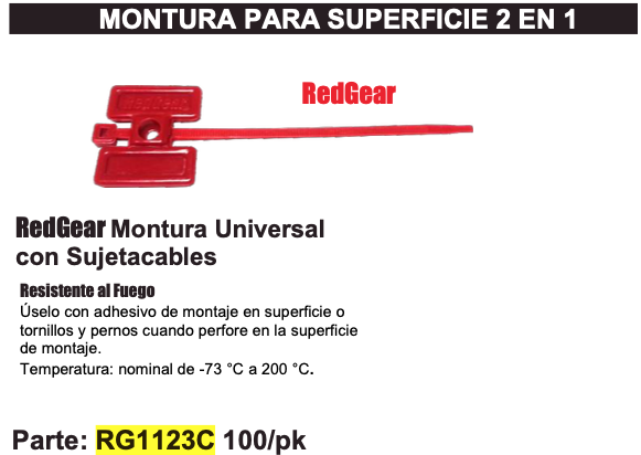 Universal Mount with Cable Tie -73F to 200F (-23C to 93C), 100/Pk